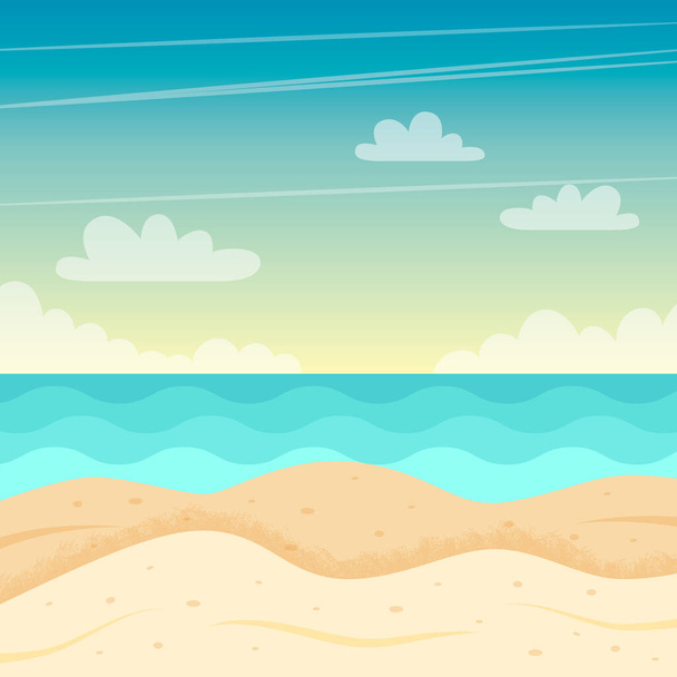 Strand landschap. Kleurrijk zomerontwerp. Vector illustratie in platte stijl - Vector, afbeelding