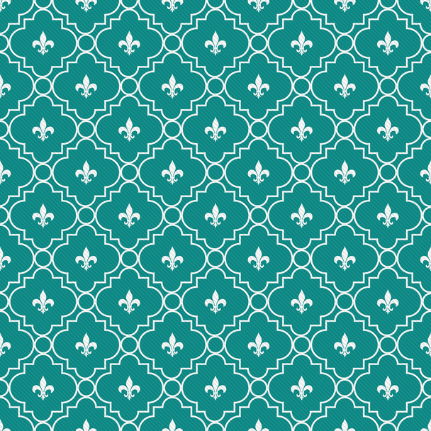 witte en donkere groenblauw fleur-de-lis patroon geweven stof backgro - Foto, afbeelding