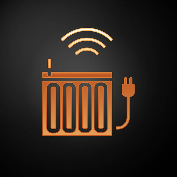 Icono del sistema de radiador de calefacción Gold Smart aislado sobre fondo negro. Concepto de Internet de las cosas con conexión inalámbrica. Vector
. - Vector, Imagen