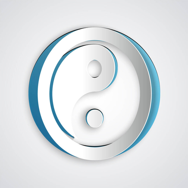 Papier découpé Yin Yang symbole d'harmonie et icône d'équilibre isolé sur fond gris. Style art du papier. Vecteur. - Vecteur, image