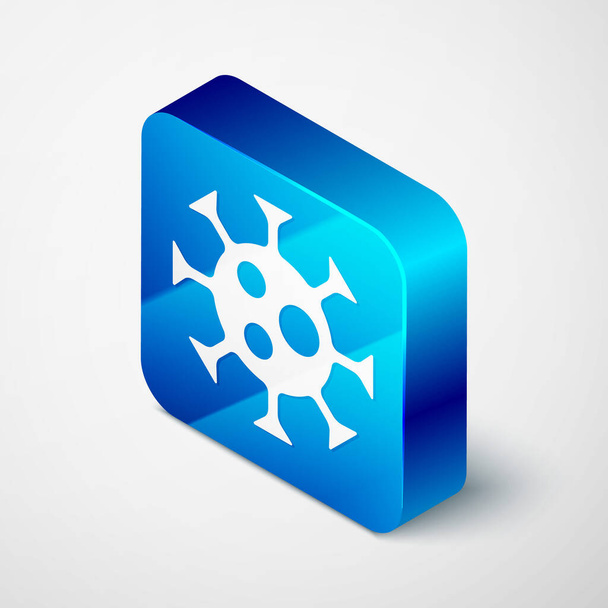 Isometric Virus icon isolated on grey background. Corona virus 2019-nCoV. Bacteria and germs, cell cancer, microbe, fungi. Blue square button. Vector.. - Vector, Image