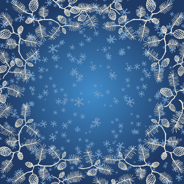 Fondo azul con copos de nieve y conos
 - Vector, imagen