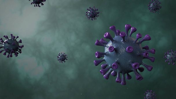 Corona Virus Banner синій Ізольований з кольоровим фоном. Microbiology and Virology Concept Covid-19 Вірус банер. Хвороби та епідемія. 3d Висока якість - Фото, зображення
