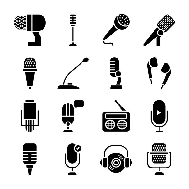 Ensemble d'icônes pour écouteurs et microphones, style silhouette - Vecteur, image