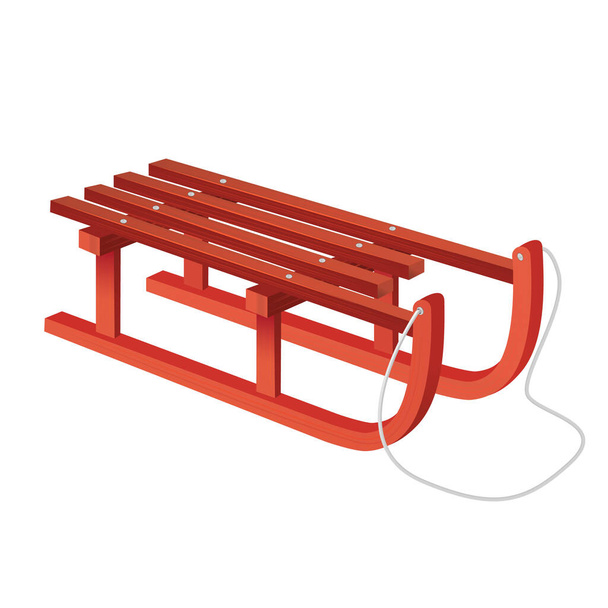 Realistic 3d Detailed Classic Wooden Sled. Vector - Διάνυσμα, εικόνα