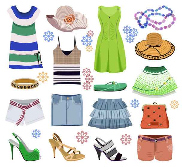 Collection of fashionable women's clothes isolated on white (vector illustration) - Вектор, зображення