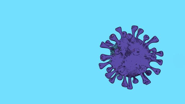 Corona Virus Banner Blue Azure Cartoon isolato con sfondo di colore. Microbiologia Covid e concetto di virologia Covid-19. Bandiera del virus. Malattia ed epidemia. Rendere 3d di alta qualità - Foto, immagini
