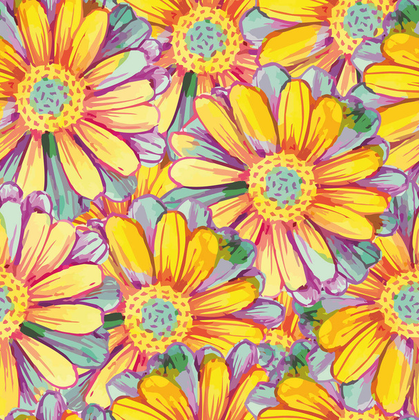 Padrão sem costura. Margaridas multicoloridas grandes, têxteis, botânicas
 - Vetor, Imagem