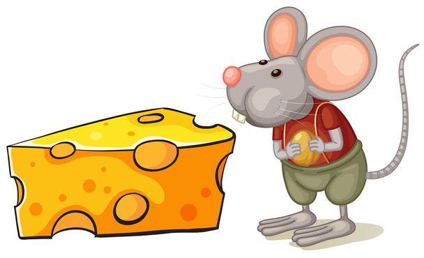 A slice of cheese beside the mouse - Vector, Image