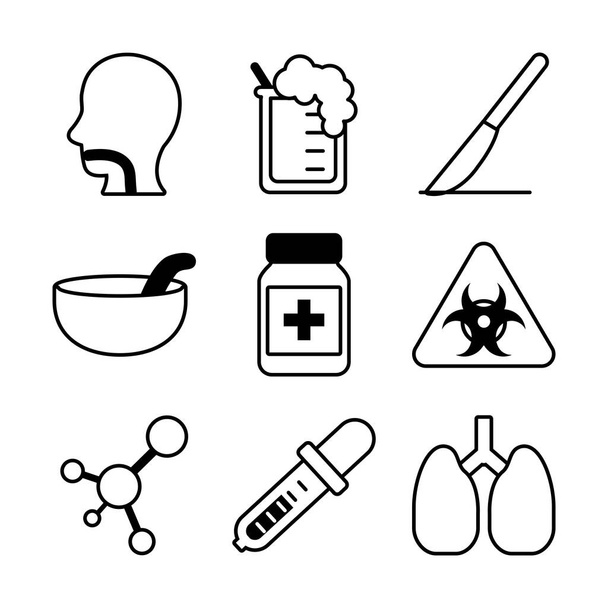 lungs and set of medical icons, line style - Vector, Image