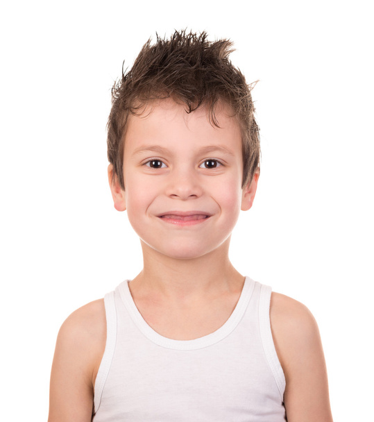 wet hair boy with emotion on white - Фото, изображение