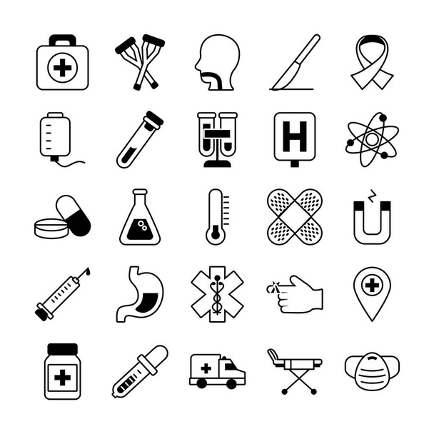 скорая помощь и медицинский набор значков, стиль линии
 - Вектор,изображение