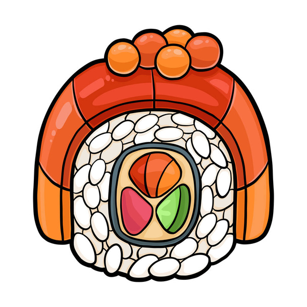 Desenhos animados ilustração vetorial para crianças, rolo de sushi de salmão
 - Vetor, Imagem