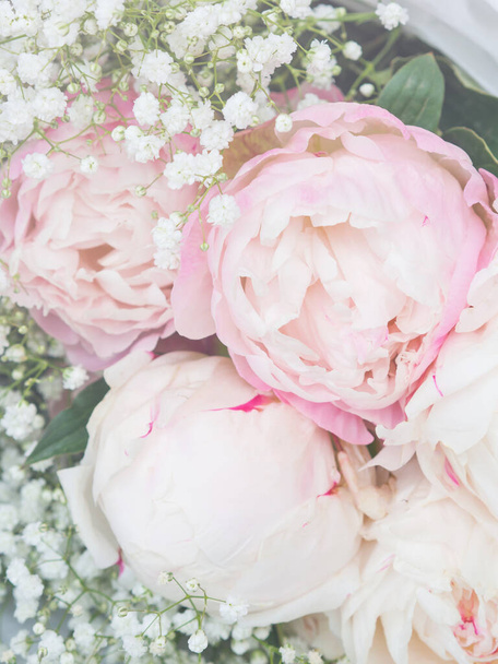 Beautiful bouquet of white and pink peonies - Fotoğraf, Görsel