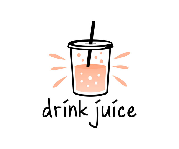 Bevanda, succo, bevanda e succo di frutta, disegno di logo. Cibo, frullato, caffetteria e caffetteria, design vettoriale e illustrazione - Vettoriali, immagini