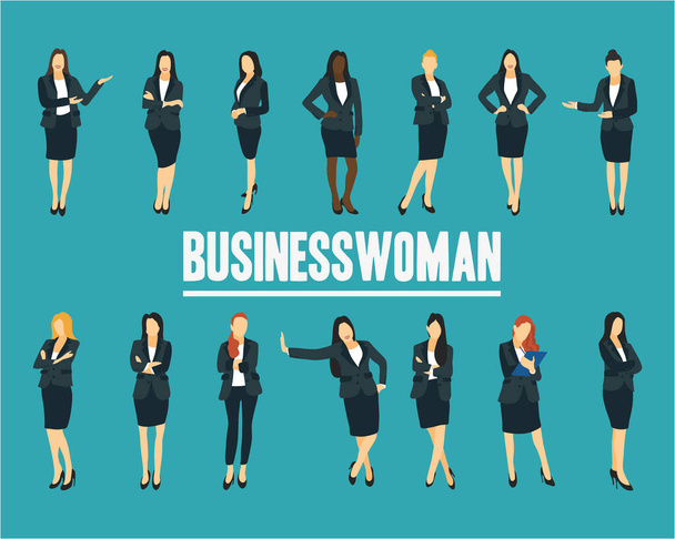 Set of businesswoman. young business women dressed in elegant office clothes. Economy, finance, stylist, office worker. - Vector, Image