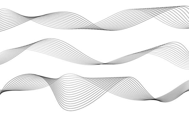Abstract wave element for design. Digital frequency track equalizer. Stylized line art background. Vector illustration. Wave with lines created using blend tool. Curved wavy line, smooth stripe. - Vector, Image