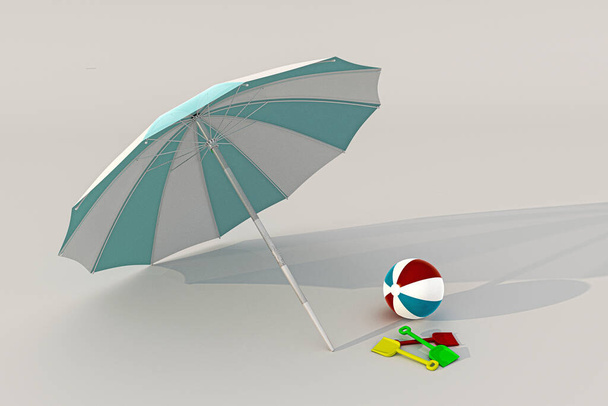 pláž deštník izolované na bílém pozadí 3D ilustrace - Fotografie, Obrázek