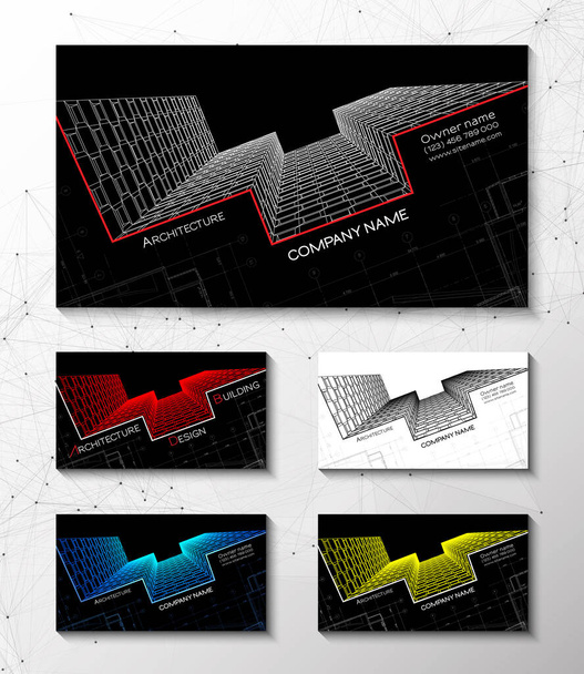 Vector set of modern creative business cards for architect. 3D architectural background for banner, booklet, poster - Vector, Image