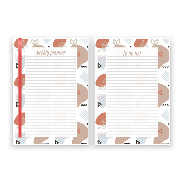 Conjunto de folha de papel em formato a4 com planejador semanal e lista de modelos de notas decorados. Páginas imprimíveis para diário ou lembrete para organização de tarefas, ilustração vetorial em formato EPS 10
 - Vetor, Imagem