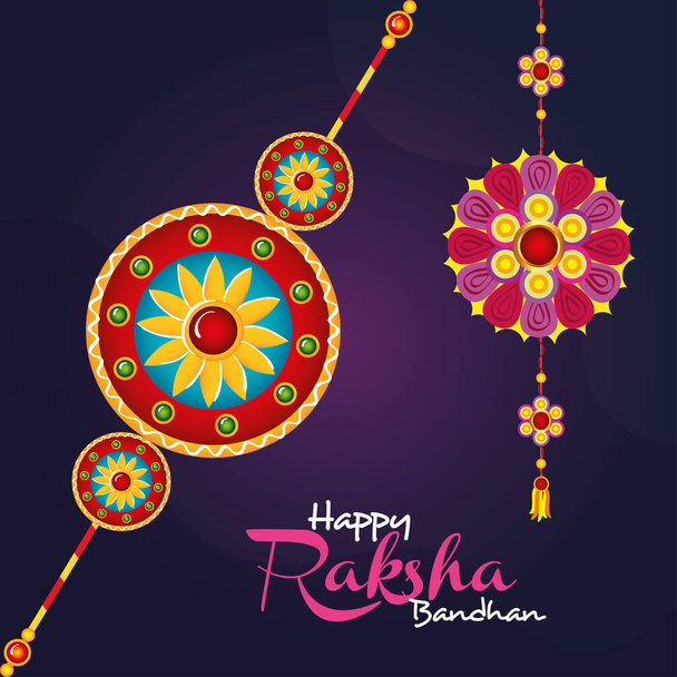 carte de vœux avec ensemble décoratif de rakhi pour raksha bandhan, fête indienne pour la célébration des liens frère et sœur, la relation de liaison - Vecteur, image