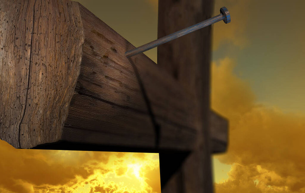 3D rendering - Ξύλινος σταυρός κατά του sk - Φωτογραφία, εικόνα