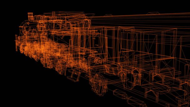 3d rendering - wire frame model of Train Hologram in Motion - Photo, Image