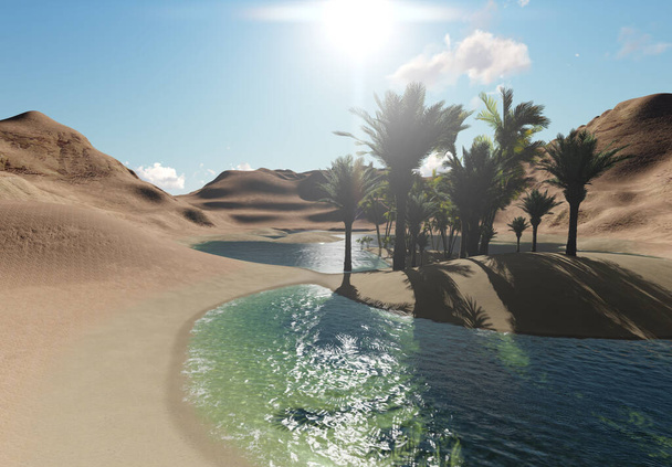 3d rendering - Oasis in the deser - Photo, Image