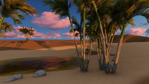 3Dレンダリング-砂漠のオアシス - 写真・画像
