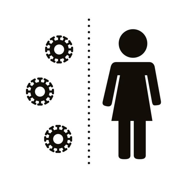 жіноча фігура людини з ковідом19 частинок відстань соціальний силует стиль
 - Вектор, зображення