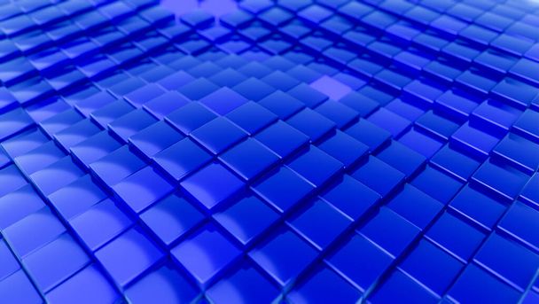 Minimalista hullámok mintázata kockákból. Absztrakt kék kocka hullámzó felület Futurisztikus háttér. 3d rendezés illusztráció. - Fotó, kép