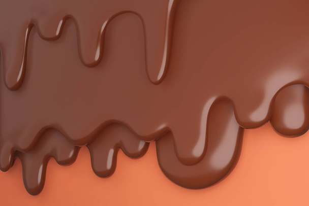 Tavené mléko hnědá čokoláda tok dolů., 3D model a ilustrace. - Fotografie, Obrázek