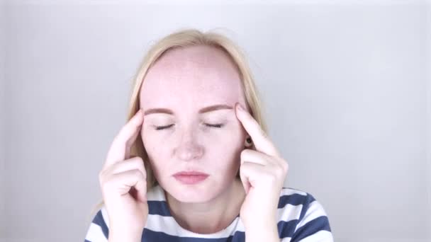 A woman suffers from headache or hypertension. The concept of treatment and prevention of migraine - Footage, Video