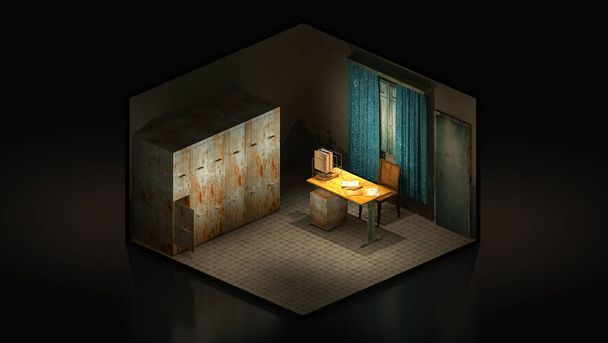 Horror and creepy mortuary in the hospital .3D rendering., ilustração 3D Isomatric
. - Foto, Imagem