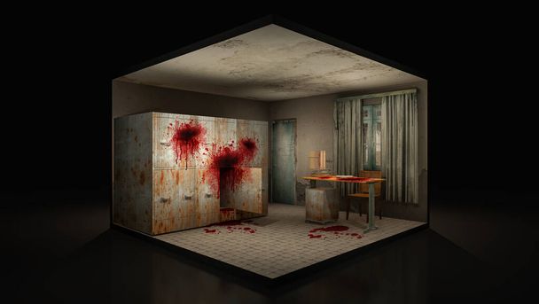 Horror y morgue espeluznante en el hospital con sangre. ilustración 3d
. - Foto, imagen