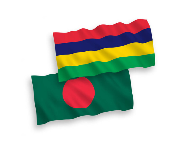 Flags of Mauritius and Bangladesh on a white background - Vector, Image
