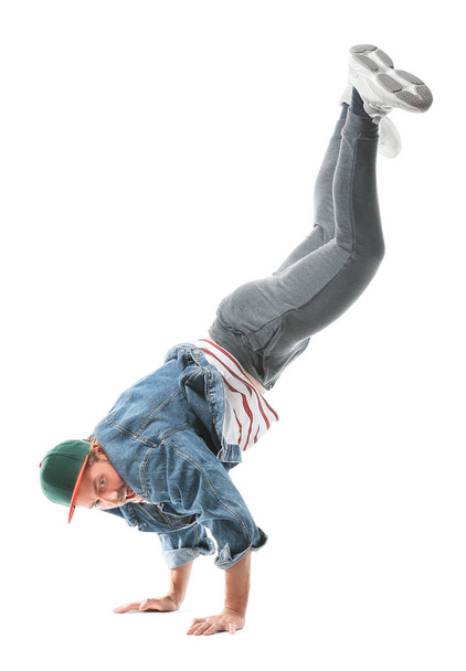 Male hip-hop dancer on white background - Foto, afbeelding
