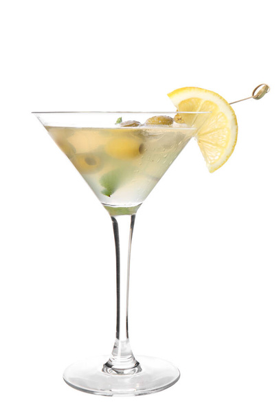 Glass of tasty martini cocktail on white background - Valokuva, kuva
