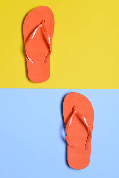 Stylish flip-flops on color background - Zdjęcie, obraz