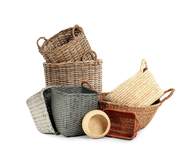 Wicker baskets on white background - Photo, Image