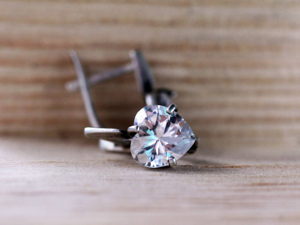 Silver diamond earrings so close, macro - Photo, Image