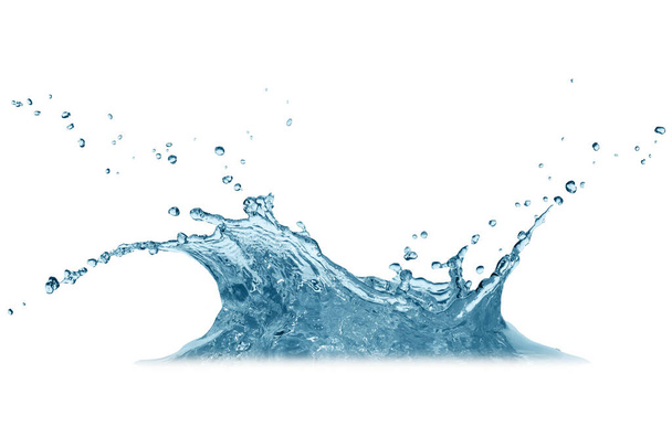 Blauw water, waterdruppel plons geïsoleerd op witte achtergrond - Foto, afbeelding