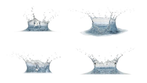 青い水白い背景に隔離された水滴スプラッシュ - 写真・画像
