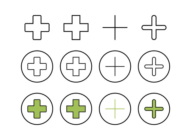 Set of Plus Icons. Add plus icon. Addition sign. Medical Plus ico - Vector, Image