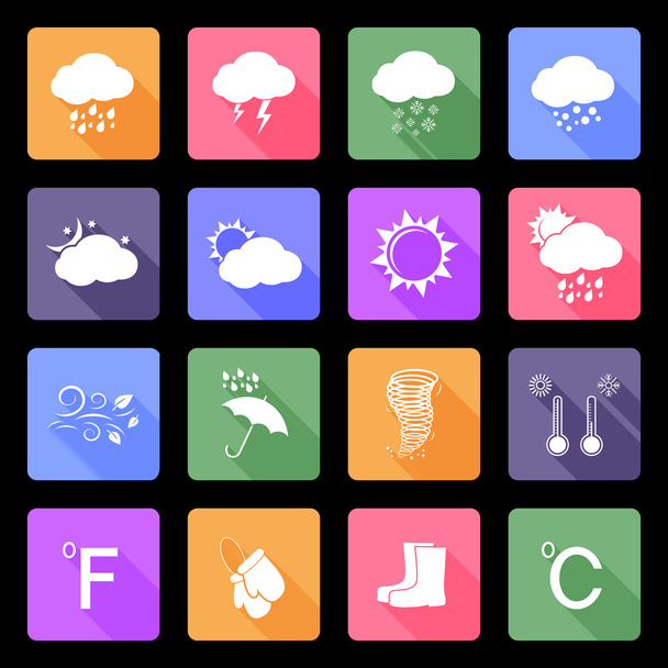 Weather vector flat icons set - Wektor, obraz