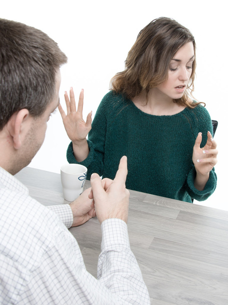 nő elutasító beszélgetés férfi, aki egy ujjal mutat rá - Fotó, kép