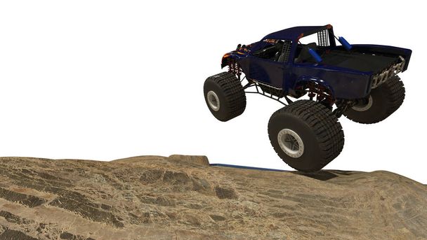 Monster truck ilustración con suspensión de servicio pesado aislado en suelo de arena
  - Foto, imagen