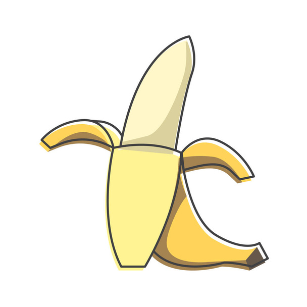 Fresh peeled banana hand drawn icon, yellow banana colorful vector illustration for printing - Διάνυσμα, εικόνα