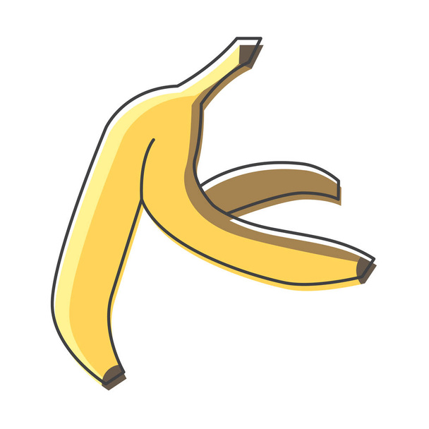 Yellow banana peel hand drawn icon, peel of banana colorful vector illustration for printing - Вектор,изображение