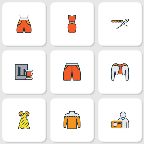 Icone alla moda linea colorata set con abito smanicato, pantaloncini, fotografia e altri elementi beachwear. Isolato vettoriale illustrazione icone alla moda. - Vettoriali, immagini